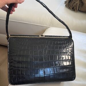 Vintage Elegant Black Crocodile Embossed Women's Bag